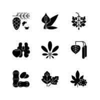 Allergens and allergy causes black glyph icons set on white space vector
