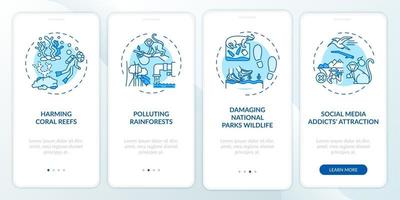 Green tourism challenges onboarding mobile app page screen with concepts vector