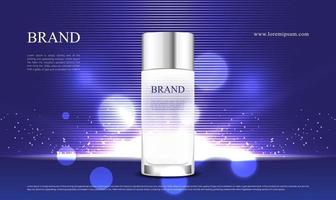 Advertising cosmetics product with violet lighting effect and 3d packaging vector