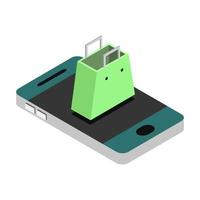 Shopping Bags On Isometric Smartphone vector