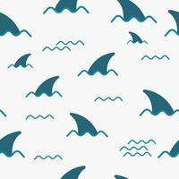 Seamless pattern with shark fin in ocean wave. Cute Marine pattern for fabric, baby clothes, background, textile,wrapping paper and other decoration.Vector illustration vector