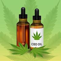 cannabidiol o aceite de cbd con hojas de marijuanna vector