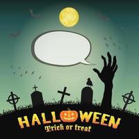 zombie hand in graveyard with cartoon speech bubble vector