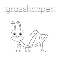 Tracing letters with cute grasshopper. Writing practice for kids. vector
