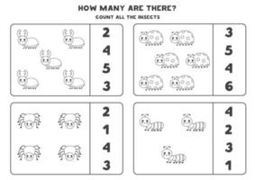 Counting game with cute insects. Math worksheet. vector