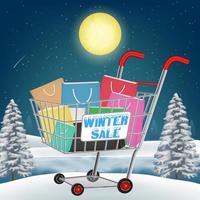 winter sale shopping paper bag on cart vector