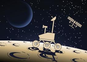 Cartoon design of vehicle operating on the moon surface vector