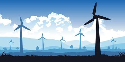 Silhouette design of turbine field with blue tone color vector