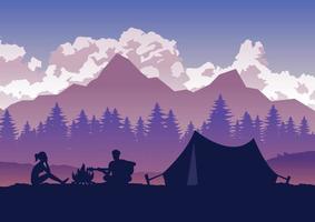 man is playing guitar and woman is listening at their camping trip vector
