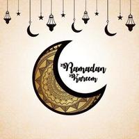 mano dibujar doodle luna para ramadan kareem invitación tarjeta de felicitación fondo vector