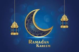 Islamic festival invitation greeting card of ramadan kareem with creative moon and lantern vector