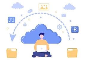 Cloud Backup Storage illustration of Computer System For Information Sharing, Hosting, Saving, Copying File, Server, and Data Center vector