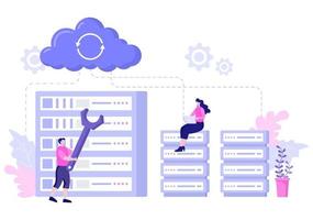 Ilustración privada de la nube de datos para acceder al alojamiento o la base de datos y la protección de datos. concepto de negocio de escudo de seguridad cibernética de Internet vector