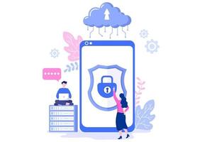 Ilustración privada de la nube de datos para acceder al alojamiento o la base de datos y la protección de datos. concepto de negocio de escudo de seguridad cibernética de Internet vector