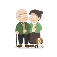 Happy Grandparents day greeting card. Senior family with dog. vector