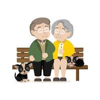 Happy Grandparents day greeting card. Senior family with dog. vector
