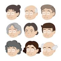 conjunto de avatares de dibujos animados de personas mayores. ilustracion de dibujos animados vector