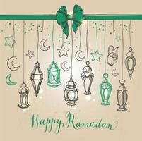 Ramadan Kareem illustration with lantern in hand drawn style. vector