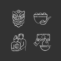 China national holidays chalk white icons set on black background vector