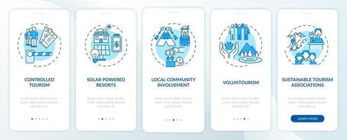 Best sustainable tourism practices onboarding app page screen with concepts vector