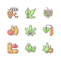 Allergens and allergy causes RGB color icons set vector