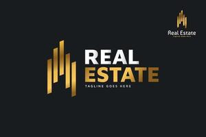 Real Estate Logo in Gold Gradient with Abstract Concept. Construction, Architecture or Building Logo Design Template vector