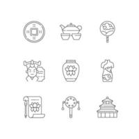 Chinese traditions linear icons set vector