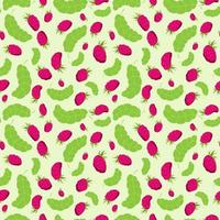 Seamless pattern with raspberries and leaves. Berry texture for print. Vector illustration
