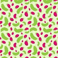 Seamless pattern with raspberries and leaves. Berry texture for print. Vector illustration