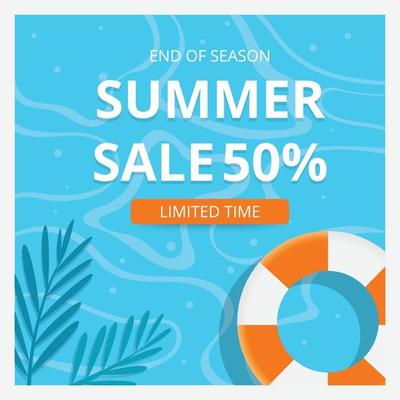 Summer sale banner template and background. Hot season discount poster. Flat design. Vector illustration.