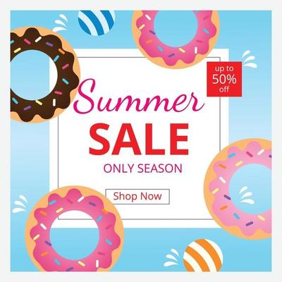 Summer sale banner template. Hot season discount poster. Invitation for shopping. Flat design. Vector illustration.