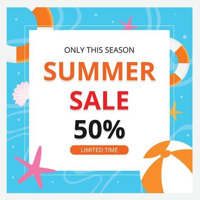 Summer sale banner template and background. Hot season discount poster. Flat design. Vector illustration.