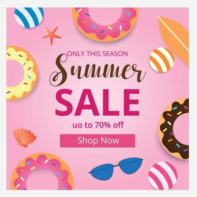 Summer sale banner template and background. Hot season discount poster. Flat design. Vector illustration.