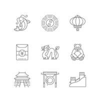Oriental culture linear icons set vector