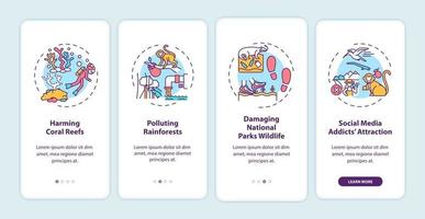 Green tourism challenges onboarding mobile app page screen with concepts vector