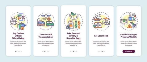 Sustainable tour tips onboarding mobile app page screen with concepts vector