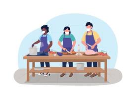 Cooking class during pandemic 2D vector web banner, poster