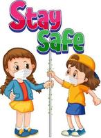 Stay Safe logo with two kids do not keep social distancing isolated vector