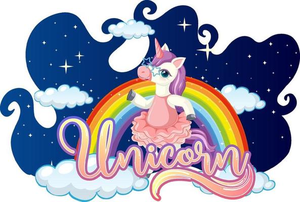 A Fairy Tale font with unicorn cartoon character standing on a cloud