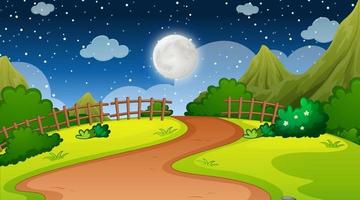 Blank nature park landscape at night scene with pathway through the meadow vector