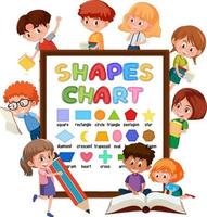 Shapes chart board with many kids doing different activities vector