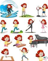 Set of a cute girl doing different activities vector