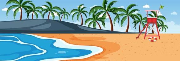 Beach horizontal scene at day time with many palm trees vector