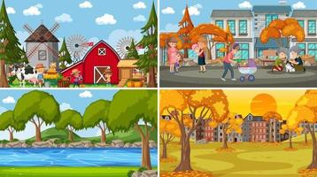 Set of different nature scenes cartoon style vector