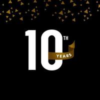 10 Years Anniversary Number With Gold Ribbon Celebration Vector Template Design Illustration