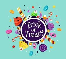 Trick or treat. Set of halloween sweets and candies. Vector illustration in flat style.