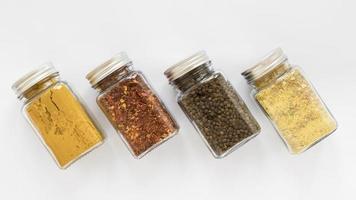 Top view jars with spices arrangement