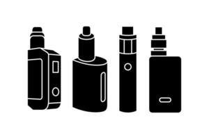 vape set - black and white vector illustration. icons - smoking without smoke