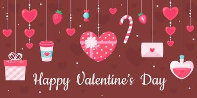 Happy Valentines Day greeting card. Valentines Day elements. Vector illustration.