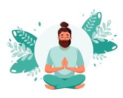 Man meditating. Healthy lifestyle, yoga, meditation, relax, recreation. Vector illustration.